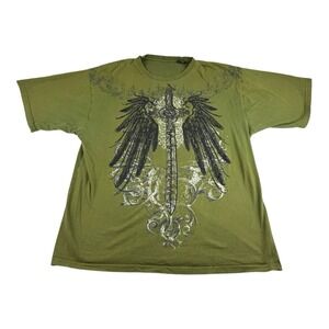 Y2K Afflication Style T Shirt XL Emerald Tye Double Sided Wings Rare Grunge